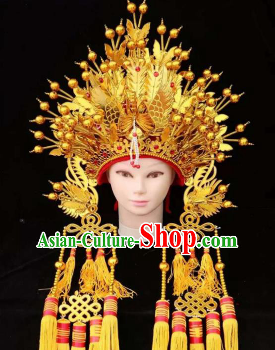 Chinese Traditional Wedding Hair Accessories Ancient Queen Golden Phoenix Coronet for Women