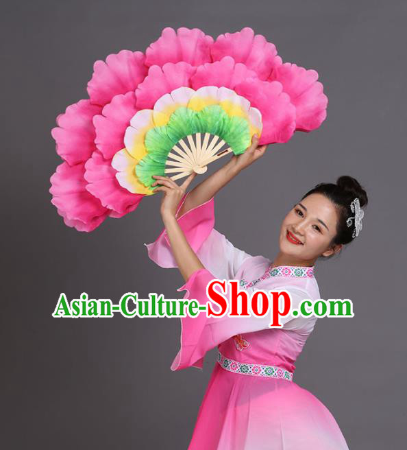 Chinese Traditional Folk Dance Props Classical Dance Fans Pink Peony Fans