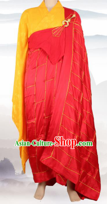 Chinese Traditional Buddhist Red Cassock Buddhism Dharma Assembly Monks Costumes for Men