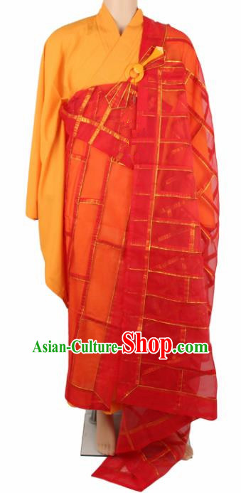 Chinese Traditional Buddhist Red Organza Cassock Buddhism Dharma Assembly Monks Costumes for Men