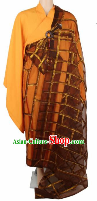 Chinese Traditional Buddhist Brown Organza Cassock Buddhism Dharma Assembly Monks Costumes for Men