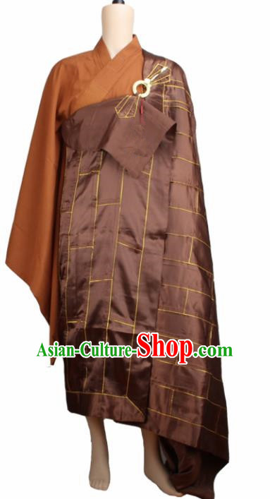 Chinese Traditional Buddhist Brown Silk Cassock Buddhism Dharma Assembly Monks Costumes for Men