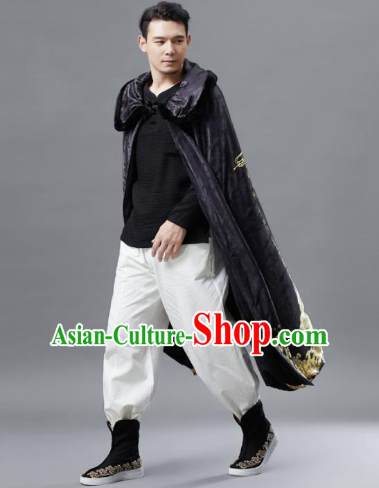 Chinese Traditional Costume Tang Suits Cloak National Black Cape for Men