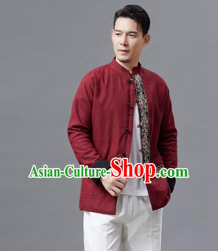 Chinese Traditional Costume Tang Suits Red Jacket National Mandarin Shirts for Men
