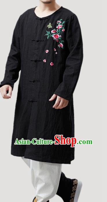 Chinese Traditional Costume Tang Suit Black Coat National Mandarin Gown Outer Garment for Men