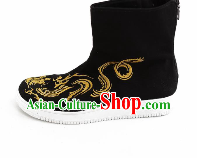 Chinese Traditional Martial Arts Shoes Kung Fu Embroidered Black Cloth Boots for Men