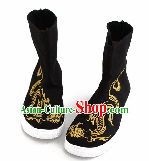 Chinese Traditional Martial Arts Shoes Kung Fu Embroidered Black Cloth Boots for Men