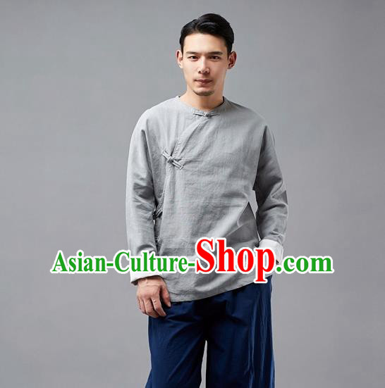 Chinese Traditional Costume Tang Suit Grey Shirts National Mandarin Jacket for Men