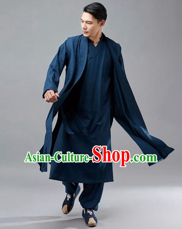 Chinese Traditional Costume Tang Suit Navy Robe National Mandarin Jacket for Men