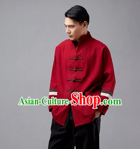 Chinese Traditional Costume Tang Suit Red Overcoat National Mandarin Jacket for Men