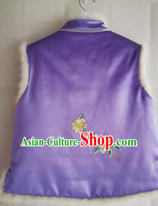 Chinese Traditional Costume Tang Suit Embroidered Vest National Purple Silk Waistcoat for Women