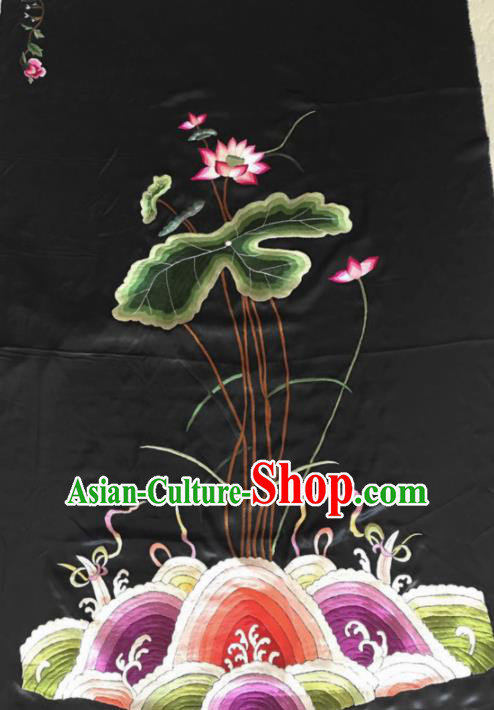 Chinese Traditional Embroidery Craft Embroidered Lotus Silk Patches Handmade Embroidering Accessories
