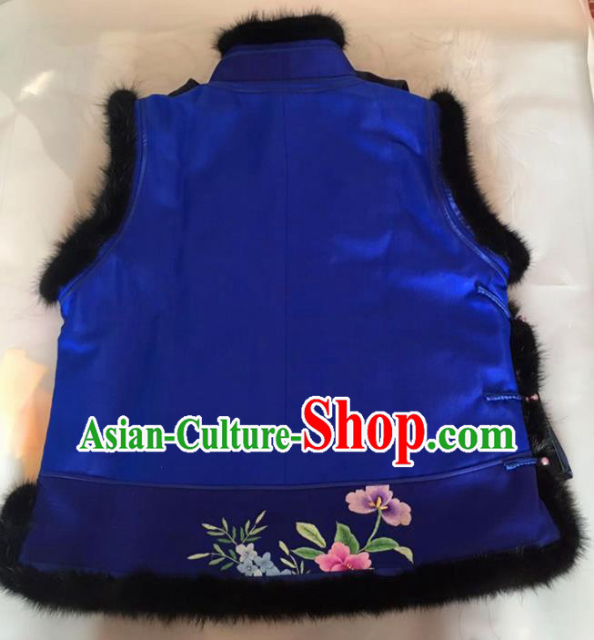 Chinese Traditional Costume Tang Suit Embroidered Peony Royalblue Vest National Silk Waistcoat for Women