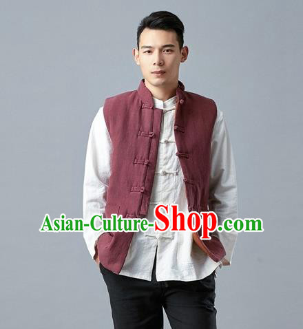 Chinese Traditional Costume Tang Suit Red Vest National Mandarin Waistcoat for Men