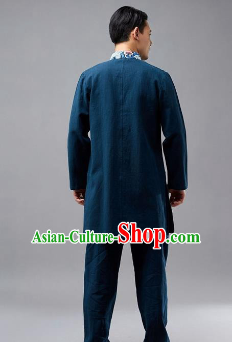 Chinese Traditional Costume Tang Suit Navy Coat National Mandarin Jacket for Men
