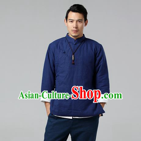 Chinese Traditional Costume Tang Suit Navy Jacket National Mandarin Upper Outer Garment for Men