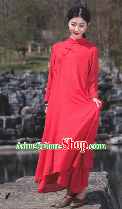 Chinese Traditional Costume Tang Suit Red Cheongsam National Qipao Dress for Women