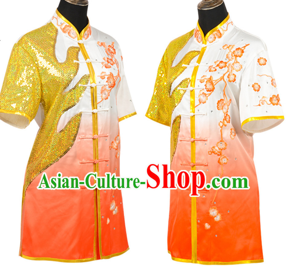 Color Transition Top Chinese Embroidered Dragon Taiji Outfit Martial Arts Uniforms Complete Set for Men or Women