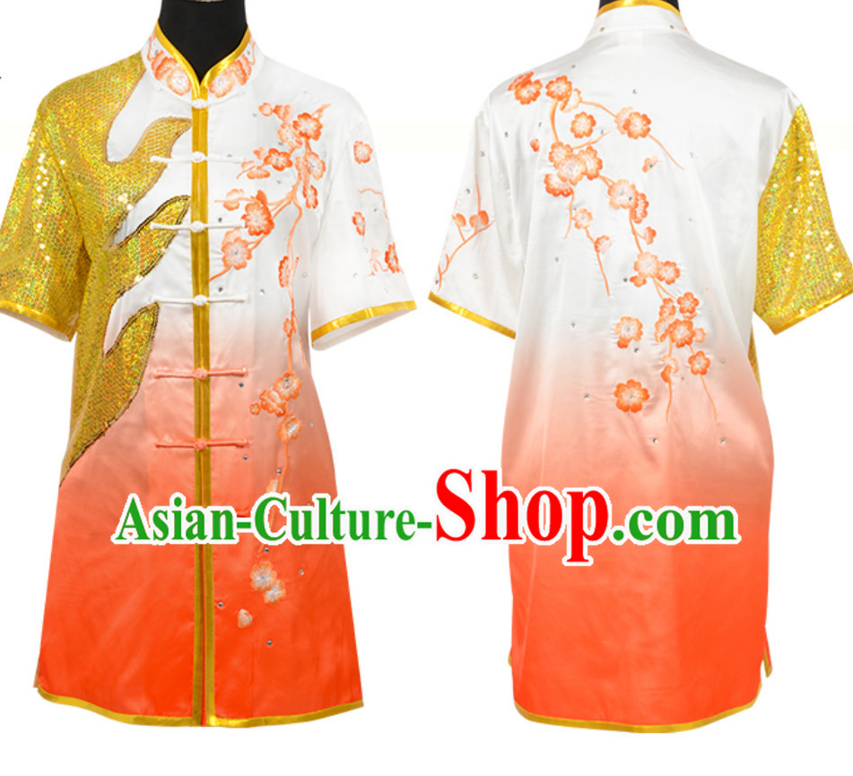 Color Transition Top Chinese Embroidered Dragon Taiji Outfit Martial Arts Uniforms Complete Set for Men or Women