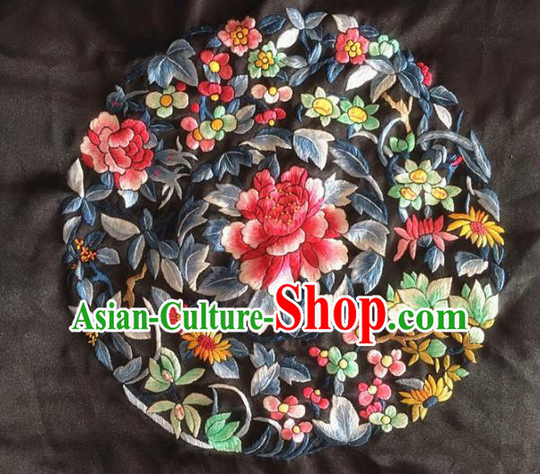 Chinese Traditional Handmade Embroidery Craft Embroidered Peony Silk Patches