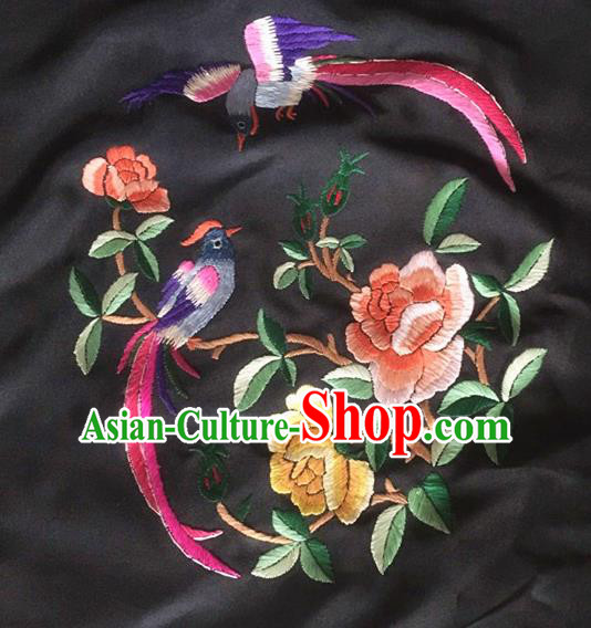 Chinese Traditional Handmade Embroidery Craft Embroidered Peony Birds Silk Patches