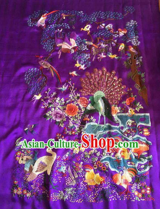 Chinese Traditional Handmade Embroidery Craft Embroidered Birds Purple Silk Patches