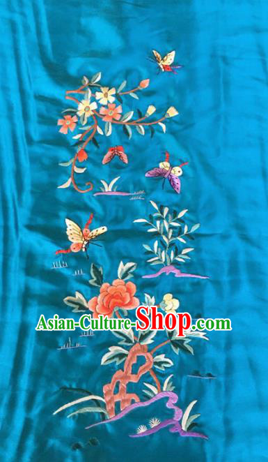 Chinese Traditional Handmade Embroidery Craft Embroidered Peony Blue Silk Patches