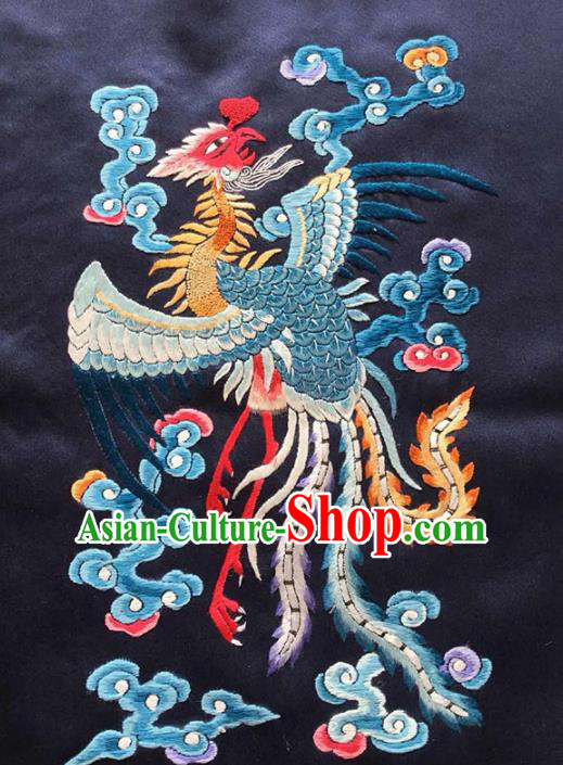Chinese Traditional Handmade Embroidery Craft Embroidered Phoenix Black Silk Patches