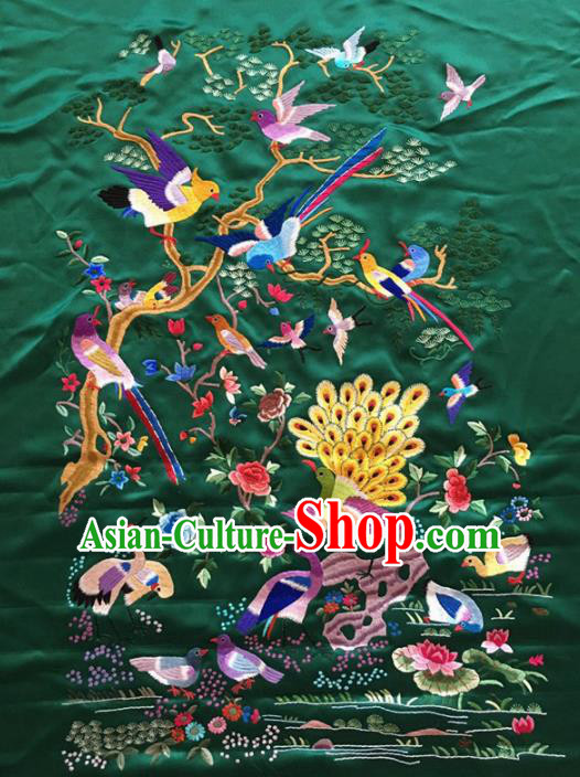 Chinese Traditional Handmade Embroidery Craft Embroidered Atrovirens Cloth Patches Embroidering Silk Piece