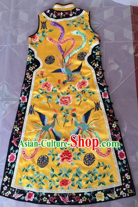 Chinese Traditional Costume Tang Suit Embroidered Qipao Yellow Cheongsam for Women