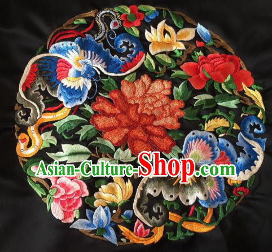 Chinese Traditional Embroidered Peony Butterfly Silk Patches Handmade Embroidery Craft Cloth Fabric