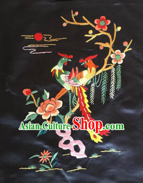 Asian Chinese Traditional Embroidered Birds Flowers Silk Patches Handmade Embroidery Craft