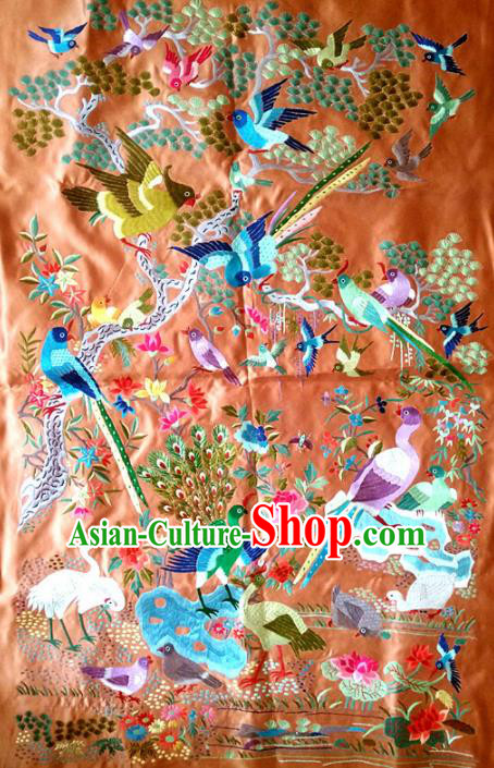 Asian Chinese Traditional Embroidered Flowers Birds Silk Patches Handmade Embroidery Craft
