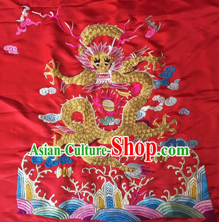 Asian Chinese Traditional Embroidered Dragon Red Silk Patches Handmade Embroidery Craft
