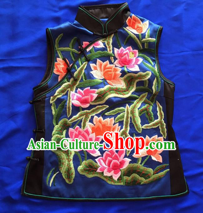 Chinese Traditional Silk Costume Tang Suit Embroidered Lotus Silk Vest for Women