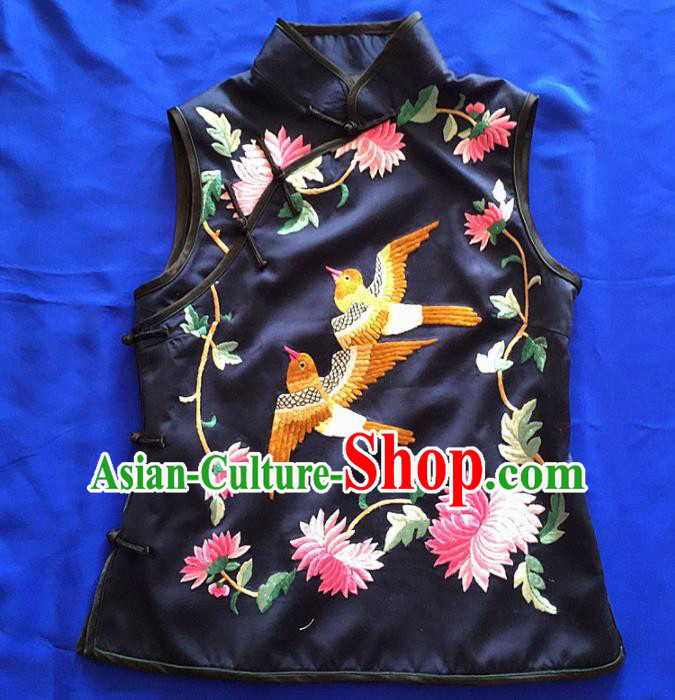 Chinese Traditional Silk Costume Tang Suit Embroidered Chrysanthemum Silk Vest for Women