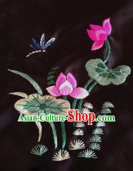 Asian Chinese Traditional Embroidered Lotus Silk Patches Handmade Embroidery Craft