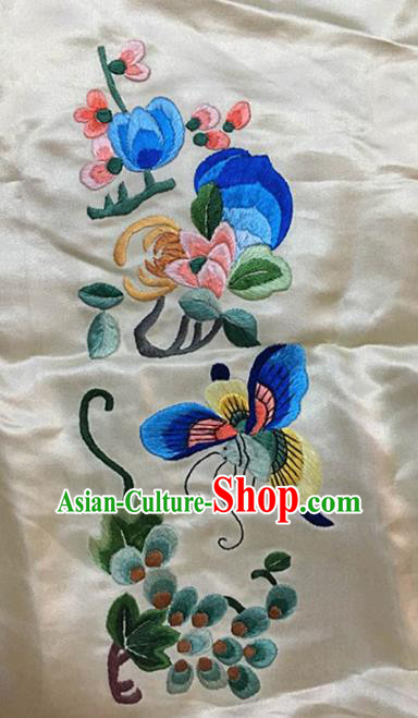 Asian Chinese Traditional Embroidered Chrysanthemum Butterfly Silk Patches Handmade Embroidery Craft