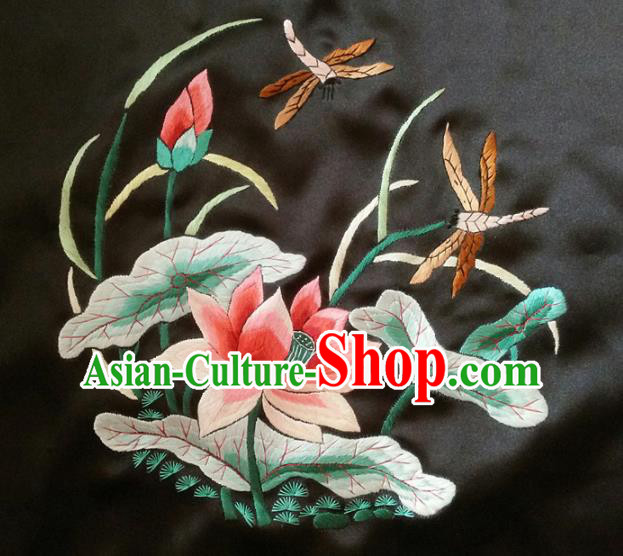 Asian Chinese Traditional Embroidered Red Lotus Silk Patches Handmade Embroidery Craft