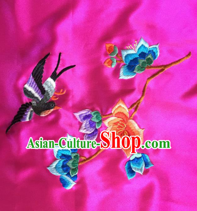 Chinese Traditional Embroidered Magpie Peony Rosy Silk Patches Handmade Embroidery Craft