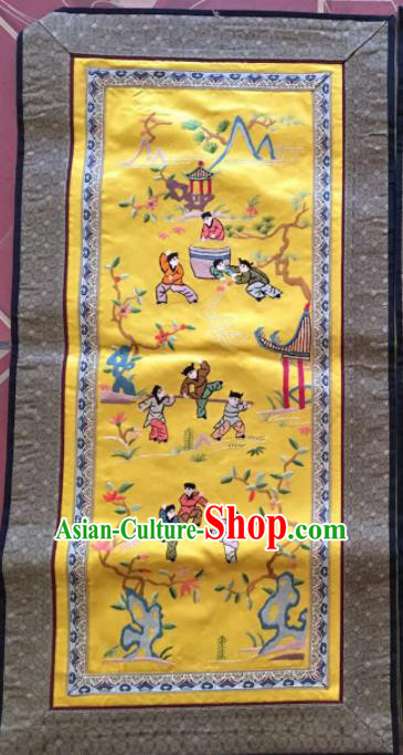 Chinese Traditional Embroidered Yellow Silk Patches Handmade Embroidery Craft