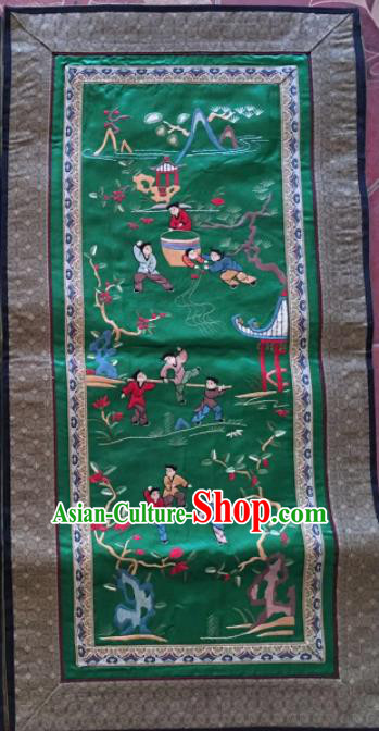 Chinese Traditional Embroidered Green Silk Patches Handmade Embroidery Craft