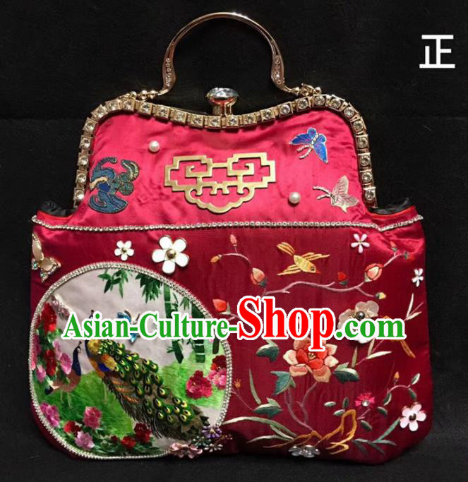 Chinese Traditional Embroidered Red Silk Handbag Handmade Embroidery Craft