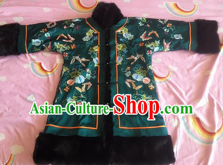 Chinese Traditional Costume Tang Suit Embroidered Green Silk Coat for Women