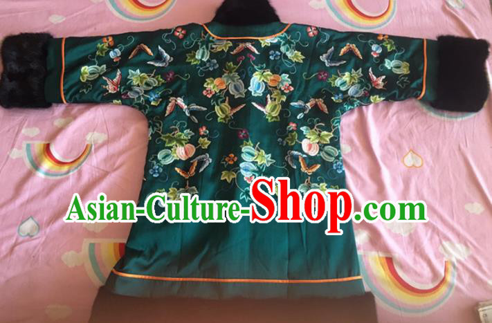 Chinese Traditional Costume Tang Suit Embroidered Green Silk Coat for Women