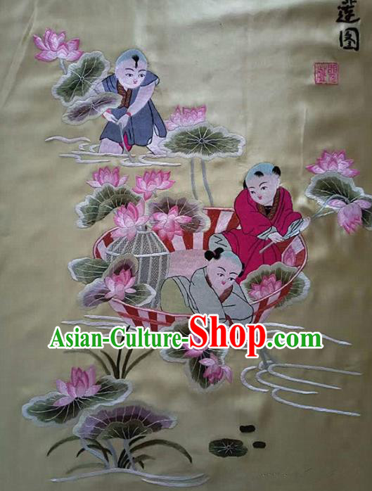 Chinese Traditional Embroidered Lotus White Cloth Patches Handmade Embroidery Craft Silk Fabric