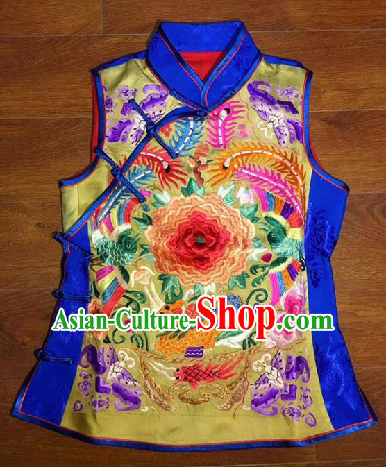Chinese Traditional Costume Tang Suit Embroidered Peony Silk Vest for Women