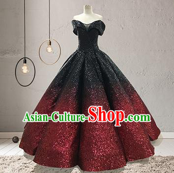 Top Grade Stage Performance Costumes Elegant Red Sequins Full Dress for Women