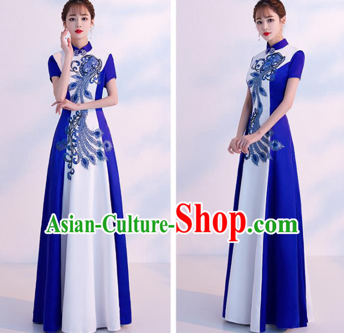 Chinese Traditional Costumes Elegant Embroidered White Cheongsam Full Dress for Women