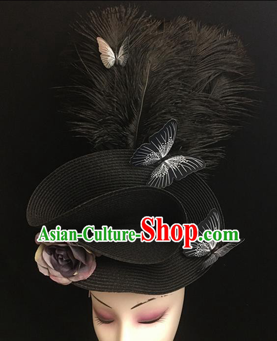 Top Halloween Hair Accessories Brazilian Carnival Catwalks Black Feather Top Hat for Women